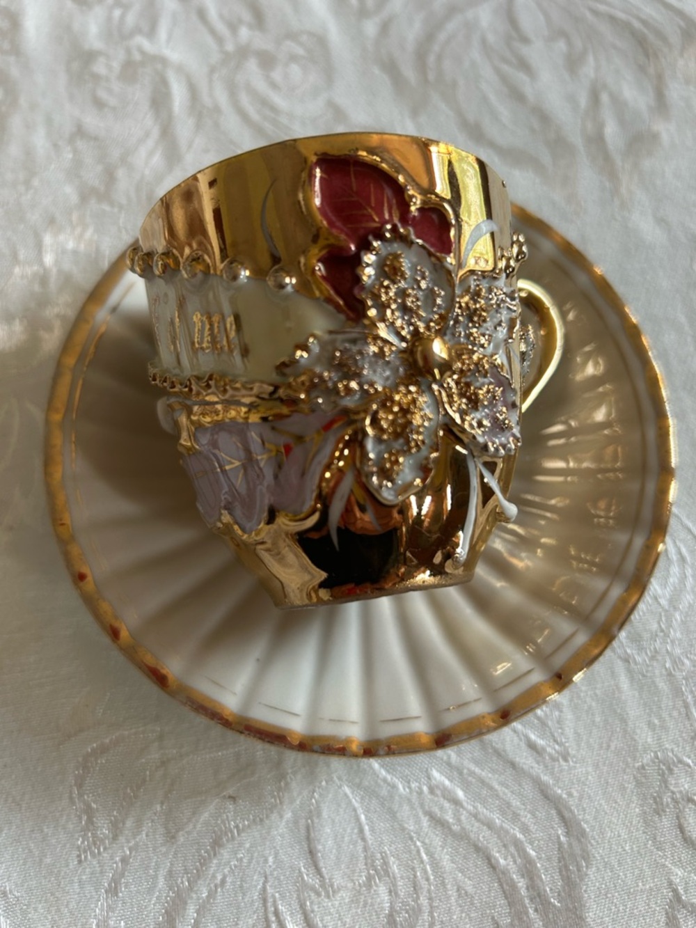 Antique German Lusterware Tea Cup & Saucer